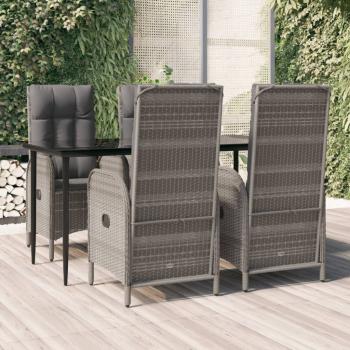 ARDEBO.de - 5-tlg. Garten-Essgruppe mit Kissen Schwarz und Grau Poly Rattan