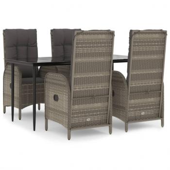 5-tlg. Garten-Essgruppe mit Kissen Schwarz und Grau Poly Rattan