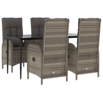 5-tlg. Garten-Essgruppe mit Kissen Schwarz und Grau Poly Rattan