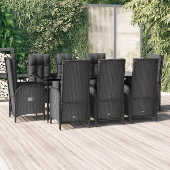 ARDEBO.de - 9-tlg. Garten-Essgruppe mit Kissen Schwarz Poly Rattan
