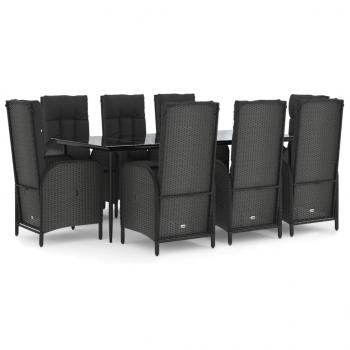9-tlg. Garten-Essgruppe mit Kissen Schwarz Poly Rattan