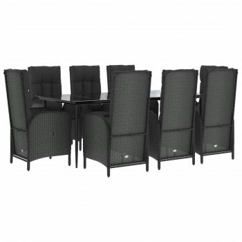 9-tlg. Garten-Essgruppe mit Kissen Schwarz Poly Rattan
