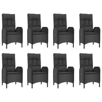 9-tlg. Garten-Essgruppe mit Kissen Schwarz Poly Rattan
