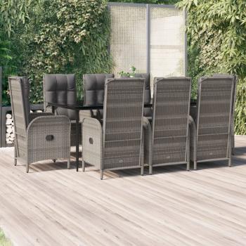 ARDEBO.de - 9-tlg. Garten-Essgruppe mit Kissen Schwarz und Grau Poly Rattan
