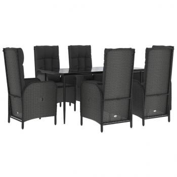 7-tlg. Garten-Essgruppe mit Kissen Schwarz Poly Rattan