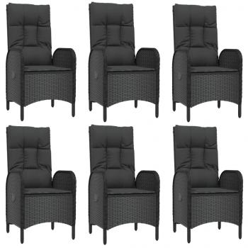 7-tlg. Garten-Essgruppe mit Kissen Schwarz Poly Rattan