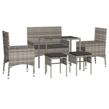 6-tlg. Garten-Lounge-Set mit Kissen Grau Poly Rattan