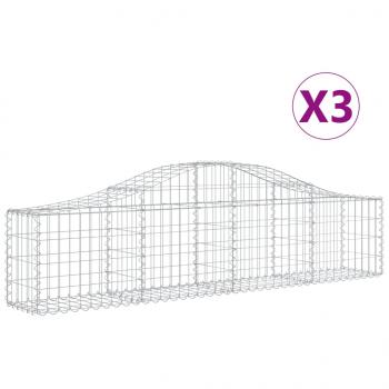 Gabionen mit Hochbogen 3 Stk. 200x30x40/60 cm Verzinktes Eisen