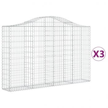 Gabionen mit Hochbogen 3 Stk. 200x30x120/140cm Verzinktes Eisen