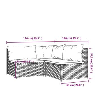 ARDEBO.de - 3-tlg. Garten-Lounge-Set mit Kissen Grau Poly Rattan