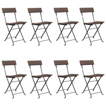 Bistrostühle 8 Stk. Klappbar Braun Poly Rattan und Stahl