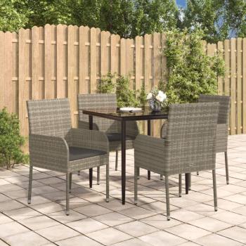 ARDEBO.de - 5-tlg. Garten-Essgruppe mit Kissen Schwarz und Grau Poly Rattan