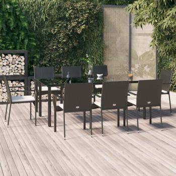 ARDEBO.de - 9-tlg. Garten-Essgruppe mit Kissen Schwarz Poly Rattan