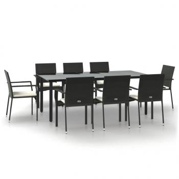 9-tlg. Garten-Essgruppe mit Kissen Schwarz Poly Rattan
