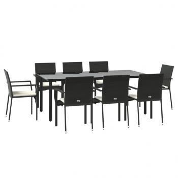 9-tlg. Garten-Essgruppe mit Kissen Schwarz Poly Rattan