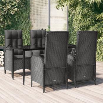ARDEBO.de - 5-tlg. Garten-Essgruppe mit Kissen Schwarz Poly Rattan