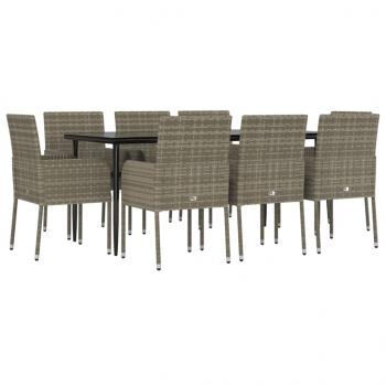 9-tlg. Garten-Essgruppe mit Kissen Schwarz und Grau Poly Rattan