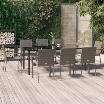 ARDEBO.de - 9-tlg. Garten-Essgruppe mit Kissen Schwarz und Grau Poly Rattan