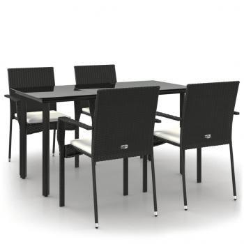 5-tlg. Garten-Essgruppe mit Kissen Schwarz Poly Rattan
