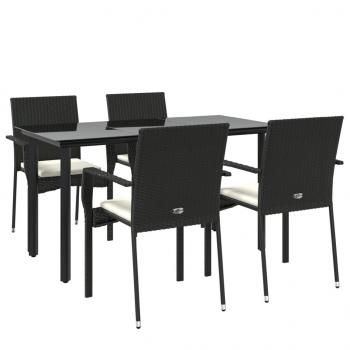 5-tlg. Garten-Essgruppe mit Kissen Schwarz Poly Rattan