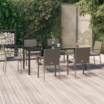 ARDEBO.de - 7-tlg. Garten-Essgruppe mit Kissen Schwarz und Grau Poly Rattan