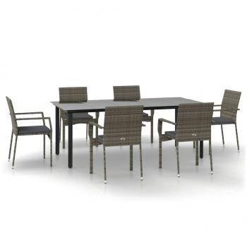 7-tlg. Garten-Essgruppe mit Kissen Schwarz und Grau Poly Rattan