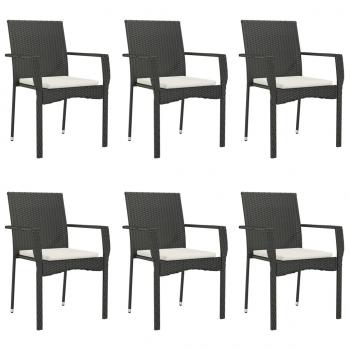 7-tlg. Garten-Essgruppe mit Kissen Schwarz Poly Rattan