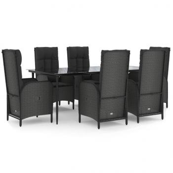 7-tlg. Garten-Essgruppe mit Kissen Schwarz Poly Rattan