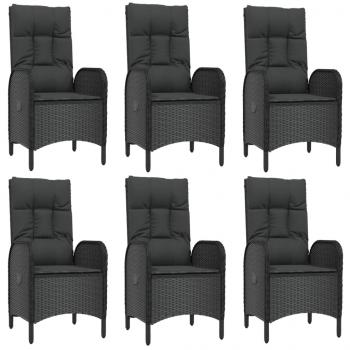 7-tlg. Garten-Essgruppe mit Kissen Schwarz Poly Rattan
