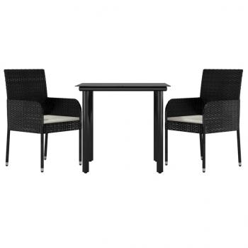 ARDEBO.de - 3-tlg. Garten-Essgruppe mit Kissen Schwarz Poly Rattan