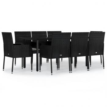 9-tlg. Garten-Essgruppe mit Kissen Schwarz Poly Rattan