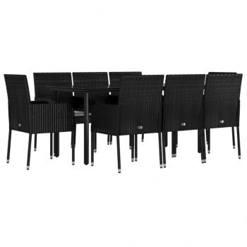 9-tlg. Garten-Essgruppe mit Kissen Schwarz Poly Rattan