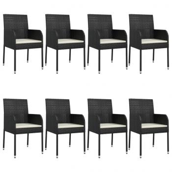 9-tlg. Garten-Essgruppe mit Kissen Schwarz Poly Rattan