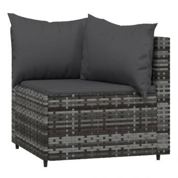 4-tlg. Garten-Lounge-Set mit Kissen Grau Poly Rattan