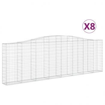 Gabionen mit Hochbogen 8 Stk. 400x30x120/140cm Verzinktes Eisen