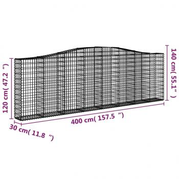Gabionen mit Hochbogen 8 Stk. 400x30x120/140cm Verzinktes Eisen