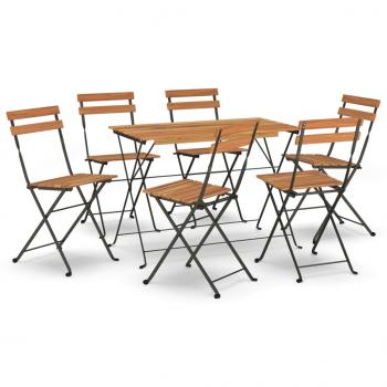 7-tlg. Bistro-Set Klappbar Massivholz Akazie und Stahl