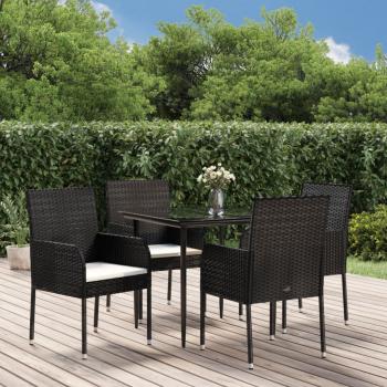 ARDEBO.de - 5-tlg. Garten-Essgruppe mit Kissen Schwarz Poly Rattan
