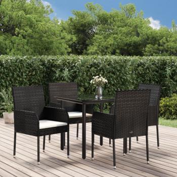 ARDEBO.de - 5-tlg. Garten-Essgruppe mit Kissen Schwarz Poly Rattan