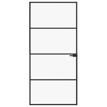 Innentür Schwarz 93x201,5 cm Hartglas & Aluminium Schlank