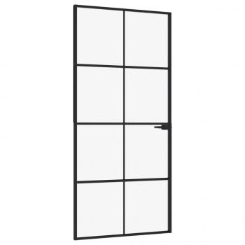 Innentür Schwarz 93x201,5 cm Hartglas & Aluminium Schlank
