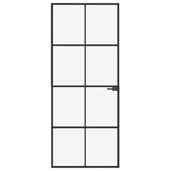 Innentür Schwarz 83x201,5 cm Hartglas & Aluminium Schlank