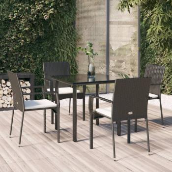 ARDEBO.de - 5-tlg. Garten-Essgruppe mit Kissen Schwarz Poly Rattan