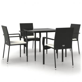 5-tlg. Garten-Essgruppe mit Kissen Schwarz Poly Rattan