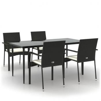 5-tlg. Garten-Essgruppe mit Kissen Schwarz Poly Rattan