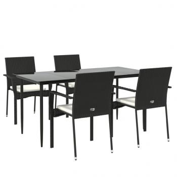 5-tlg. Garten-Essgruppe mit Kissen Schwarz Poly Rattan
