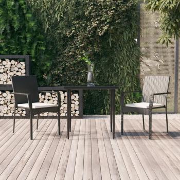ARDEBO.de - 3-tlg. Garten-Essgruppe mit Kissen Schwarz Poly Rattan