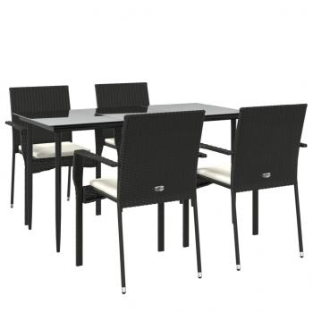 5-tlg. Garten-Essgruppe mit Kissen Schwarz Poly Rattan