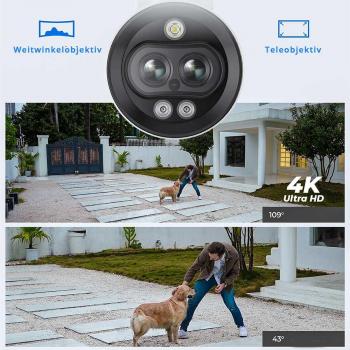 Reolink P330M Intelligente 4K PoE Bullet Kamera mit zwei Objektiven, Panoramasicht und Nachtsicht in Farbe, weiß