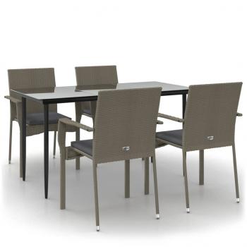 5-tlg. Garten-Essgruppe mit Kissen Schwarz und Grau Poly Rattan